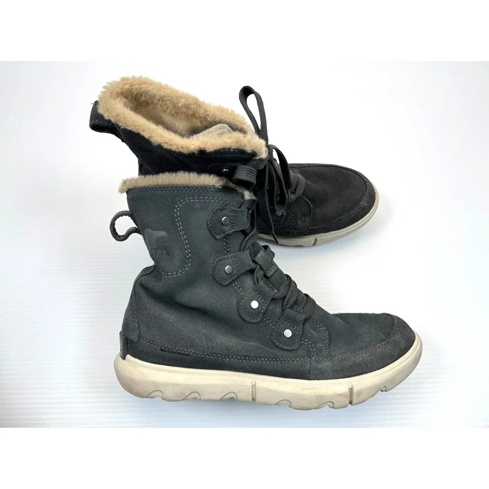 Sorel Explorer II Joan Faux‎ Fur Waterproof Boots Women 7 Lace-up Suede Ankle